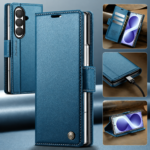 CaseMe 023 Wallet-Hülle in Blau – Produktansichten mit Kartenfächern und Standfunktion