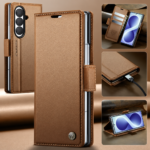 CaseMe 023 Wallet-Hülle in Braun – Produktansichten mit Kartenfächern und Standfunktion