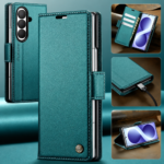 CaseMe 023 Wallet-Hülle in Grün – Produktansichten mit Kartenfächern und Standfunktion