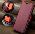 CaseMe 023 Wallet-Hülle in Bordeauxrot – Vorderansicht, Kartenfächer und Standfunktion