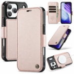 CaseMe 053 Wallet-Hülle in Rosa – Vorderansicht, Rückseite und Kartenfächer