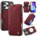 CaseMe 053 Wallet-Hülle in Bordeauxrot – Vorderansicht, Rückseite und Kartenfächer
