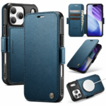 CaseMe 053 Wallet-Hülle in Teal – Vorderansicht, Rückseite und Kartenfächer