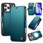 CaseMe 053 Wallet-Hülle in Türkis – Vorderansicht, Rückseite und Kartenfächer