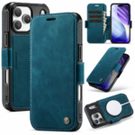 CaseMe 053 Wallet-Hülle in Vintage Blau – Vorderansicht, Rückseite und Kartenfächer
