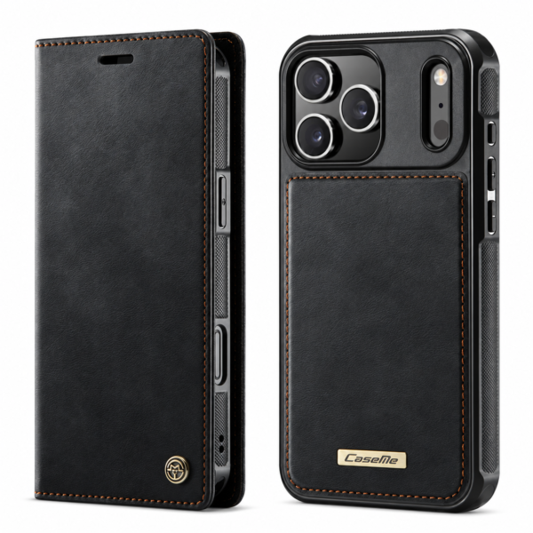 CaseMe C49 Wallet-Hülle in Schwarz – Vorder- und Rückansicht